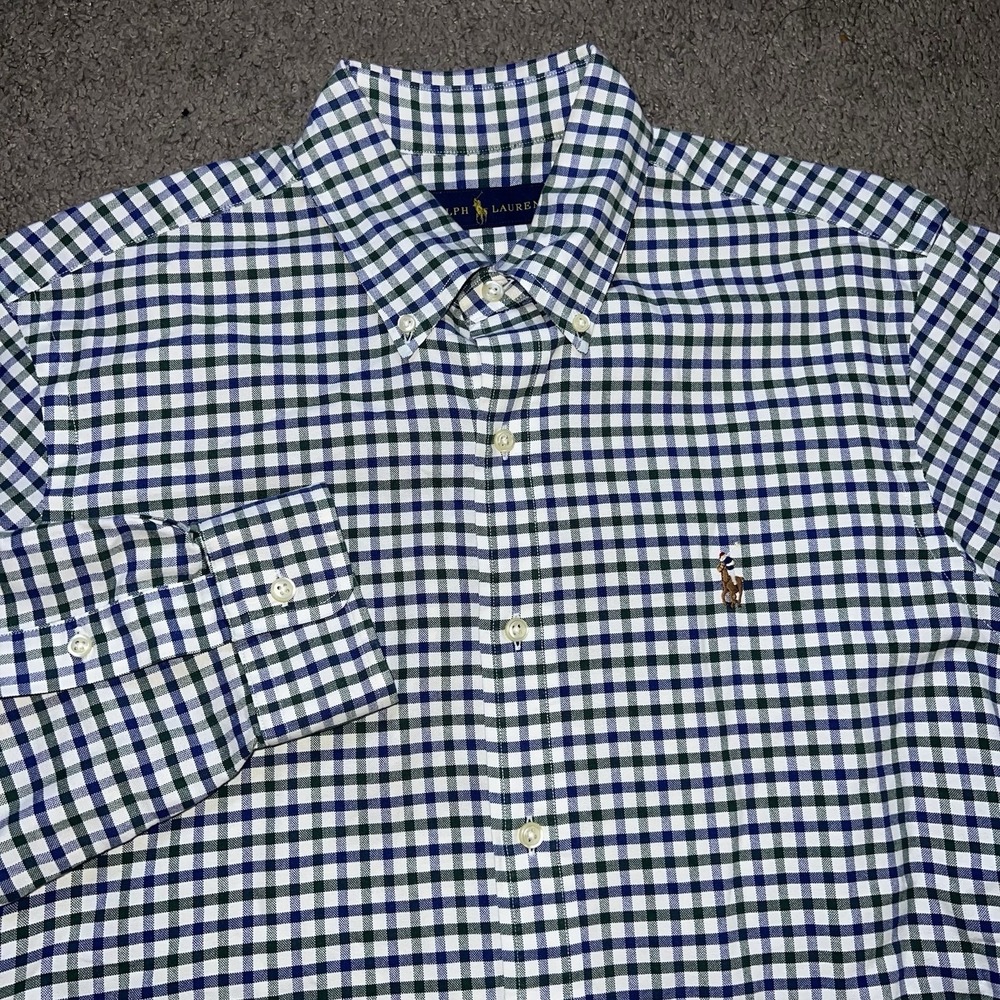 Polo Ralph‎ Lauren Shirt Mens M Blue Green Flannel Button Up Long Sleeve